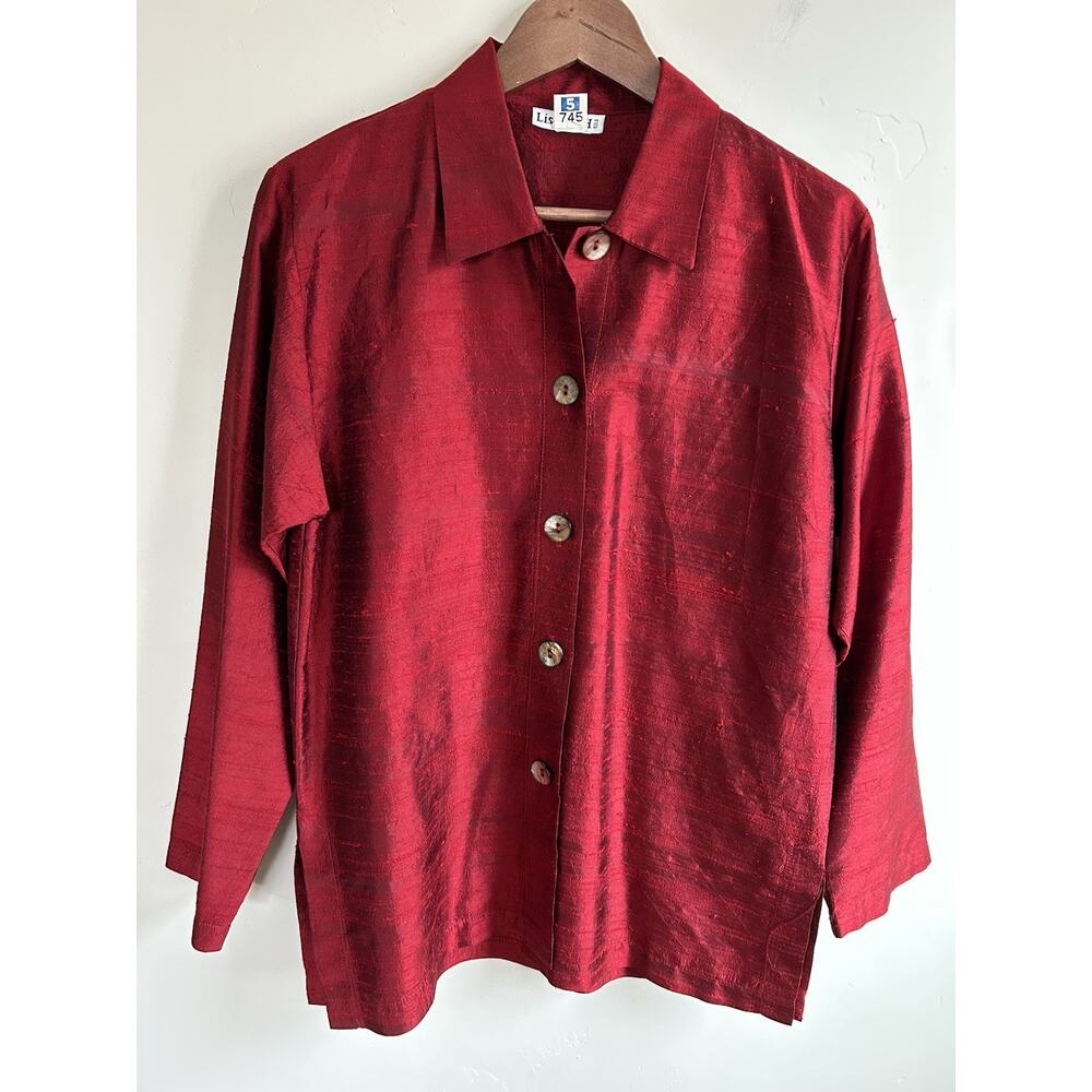 Vintage Silk Blouse Womens Small Button Front Long Sleeve Career Minimalist